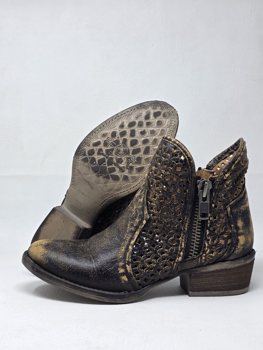 Circle G Cut Out Western Double Zipper Brown Boot Women's Size 9 Pre-owned